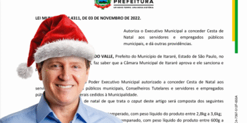 Capa da matéria do Jornal Folha Sudeste sobre a análise dos custos dos kits natalinos e a lei sancionada pelo ex-prefeito Heliton do Valle em Itararé.