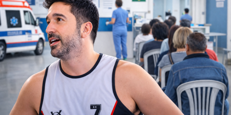 Arte de capa sobre a crise na saúde pública de Itararé, com personagem em primeiro plano e ambiente que remete a fila de espera e atendimento na rede pública.