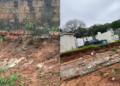 Muro do Cemitério Municipal de Itararé após desabamento registrado depois das chuvas